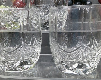 2403 Drapery Pattern Crystal Double Old Fashion Lowball Whiskey Tumblers Vintage 4" - Excellent Condition
