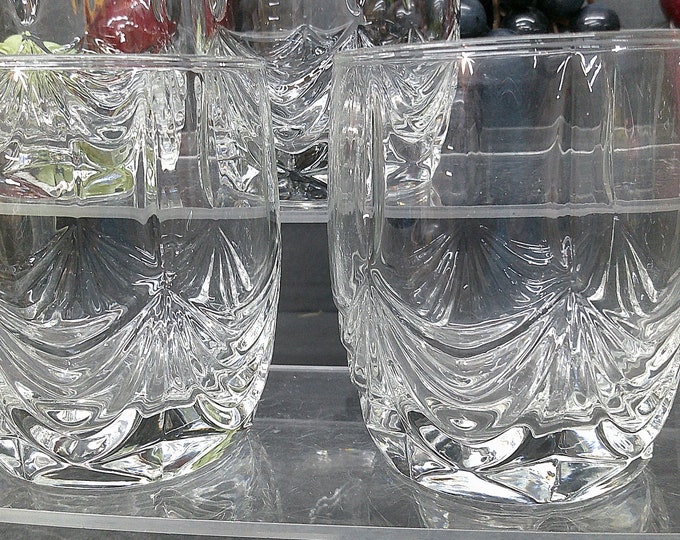 2403 Drapery Pattern Crystal Double Old Fashion Lowball Whiskey Tumblers Vintage 4" - Excellent Condition