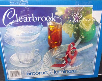 2309 Arcoroc Luminarc Clearbrook 32 pc Dinnerware Set New in Open Original Box - Made in France
