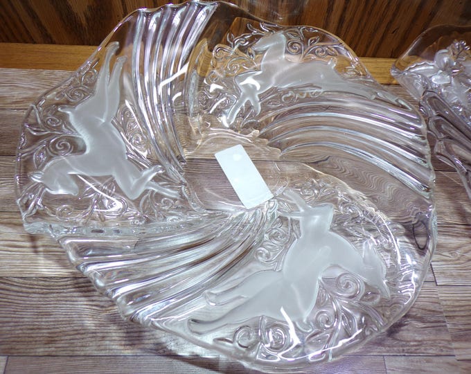 2508 Pair of Mikasa Reindeer & Festive Swirl Vintage Bon Bon Plate 9” Frosted Deer, Frosted Floral, Bells, Stars - Great Condition