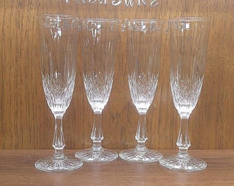 2411 Anchor Hocking Canfield Clear Crystal Champagne Flute Set of 4 - Great Condition