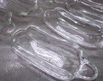 2606 Indiana Glass Banana Split / Hotdog Boat Serving Trays Vintage Clear Glass Set of 6