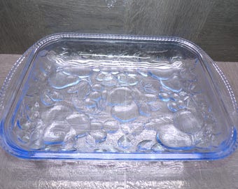 2605 Libbey Glass Vintage 3 qt. Blue Glass Orchard Fruit 13" x 9" Lasagna Casserole