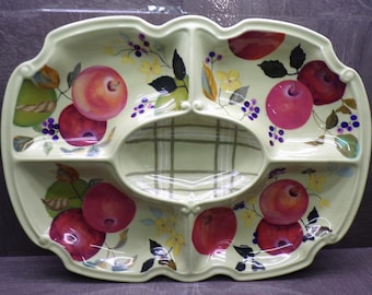 2608 Tracy Porter Pottery Fruitful Tapestry Collection 16" x 12" Divided Sectional Tray Platter
