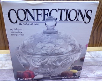 2508 Indiana Glass Confections "Fruit Bounty" 6" Vintage Crystal Glass Candy Dish