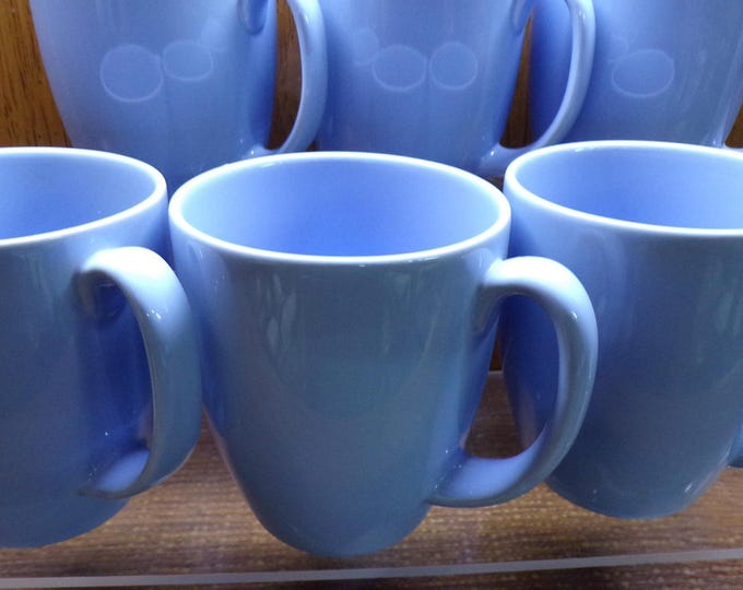 2507 Corelle Stoneware 12 oz 4" Vintage Baby Blue / Light Blue Coffee Mugs / Cups Set of 6 - Pre-owned Great Condition