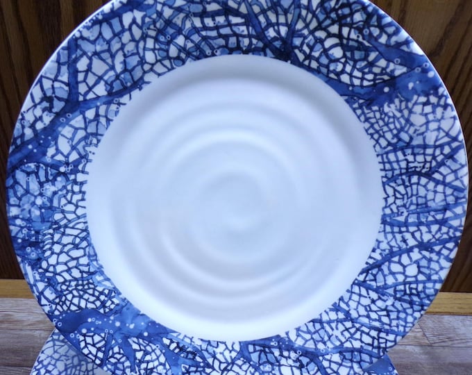 2509 Pier 1 Imports Sea Adventure Coral Ironstone 10.75" Dinner Plate Set of 4 Dish & Micro Safe - Great Condition
