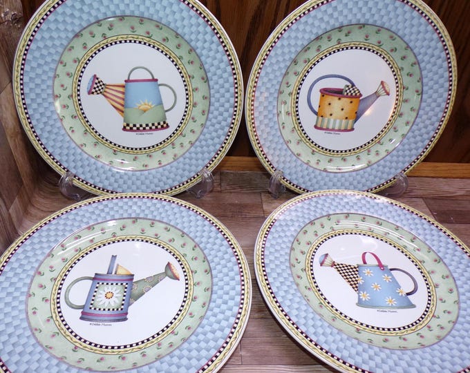 2509 Sakura Watering Can 1999 Vintage 8.25" Salad/ Snack/ Dessert Plates Set of 4 by Debbie Mumm - Great Condition