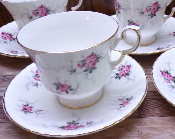 2509 Princess House Hammersley Windsor Rose Bone China 10 pc Coffee/ Tea Set 4 Cups, 4 Saucers, Cream Pitcher & Sugar Dish - Excellent Cond.