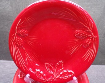 2609 Lenox Rustic Berry 9" Pasta Bowls Set of 4 Christmas Red Edges Have a Couple Tiny Flea Bites Otherwise Great