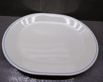 2605 Corelle 12" Oval Platter Almond w/ Light Blue Stripe