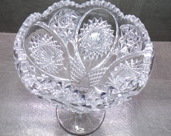 2609 Imperial Glass Vintage ABP Beautiful Cut Crystal 8.5" Compote Hobstar Starburst Sawtooth Rim