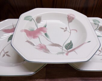 2509 Mikasa F3003 Continental Silk Flowers 8.25" Flat Rim Bowls Set of 3 Beautiful Pink Teal Floral Microwave Dishwasher Safe- Great Cond.
