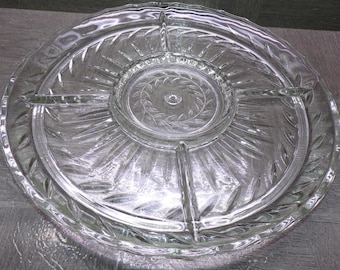 2605 Indiana Glass Laurel Leaf Pattern Vintage 13.5" Divided 5 Section Platter