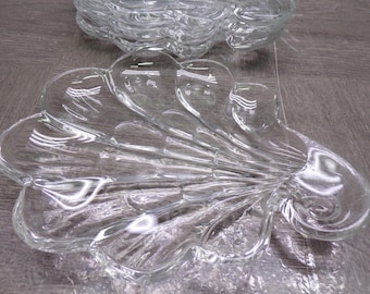 2606 Clear Glass Vintage Shell Shaped 6" Snack / Dessert Plates Set of 4