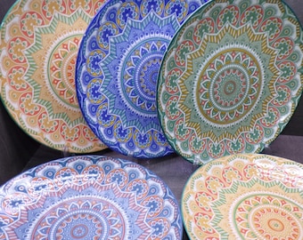 2609 Vancasso Bohemian Style Vintage Porcelain 10.5" Multi-color Dinner Plates Set of 5