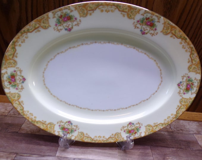 2412 Noritake Mystery 198 Fine China 12" x 9" Vintage Oval Platter - Manufactured in Japan around 1945 - Great Condition