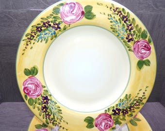 2604 Tabletops Unlimited French Garden Hand-painted 11" Dinner Plates Set of 4