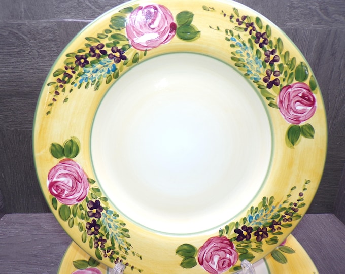 2604 Tabletops Unlimited French Garden Hand-painted 11" Dinner Plates Set of 4