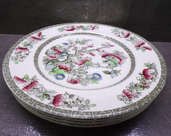 2604 Johnson Brothers Indian Tree 10" Vintage Dinner Plates Set of 4 Beautiful Transferware Made in England - Great Condition