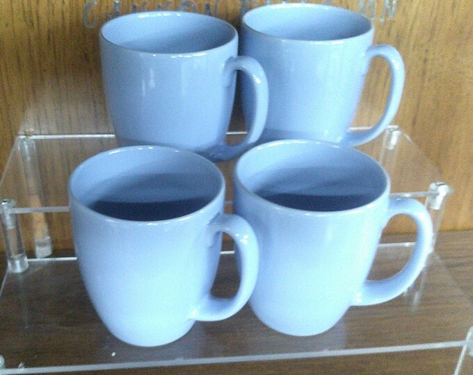 2501 Corelle Stoneware 12 oz 4" Tall Baby Blue / Light Blue Coffee Mugs / Cups Set of 4 - Great Condition