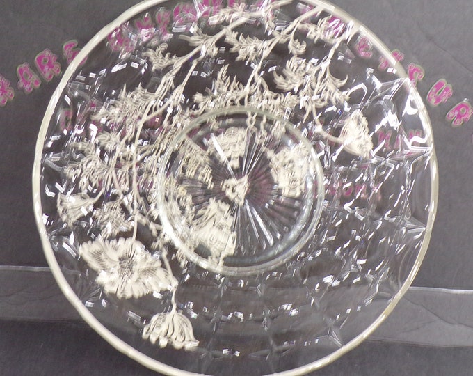 2301 Silver City Thumbprint Platter 13" Sterling Silver Overlay Floral Poppies with Silver Rim - Great Condition