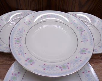 2510 Sango Serenade #8225 Fine China Platinum Rim Floral Pattern 8" Bowls Sert of 4 - Great Condition
