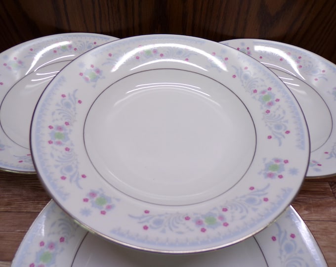 2510 Sango Serenade #8225 Fine China Platinum Rim Floral Pattern 8" Bowls Sert of 4 - Great Condition