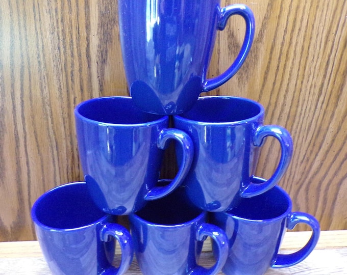 2510 Corelle Stoneware 12 oz 4" Vintage Navy Blue Coffee Mugs / Cups Set of 6 - Pre-owned Great Condition