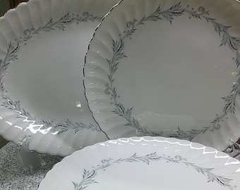 2407 Syracuse Fine China Sonata Silhouette Swirl Teal Floral Platinum Rim Made in USA - Excellent Condition Choose from List: