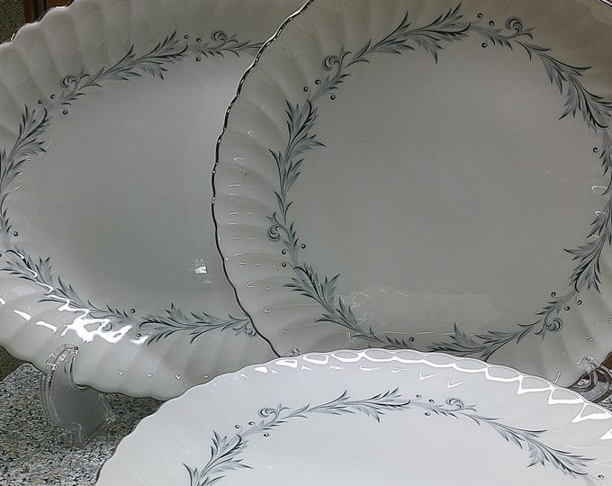 2407 Syracuse Fine China Sonata Silhouette Swirl Teal Floral Platinum Rim Made in USA - Excellent Condition Choose from List: