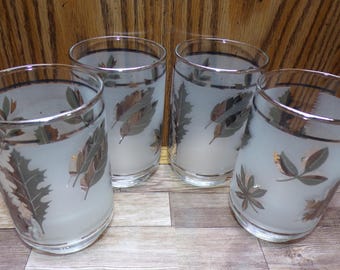 2508 Libbey Glass 4.5" 12 oz Vintage 1960's Silver Leaf Frosted Tumblers Set of 4 - Great Condition
