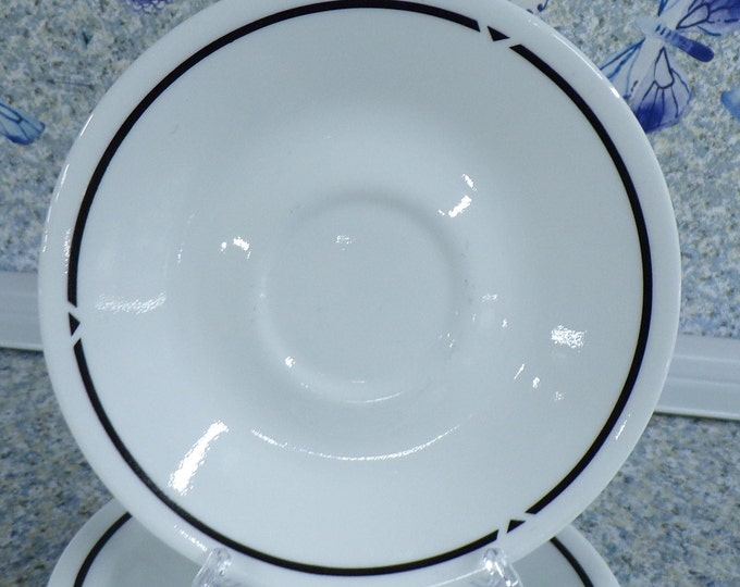 2209 Corelle by Corning White with Black Stripe Rim Saucers 6" Set of 8 - USA- Good Condition No Chips or Cracks