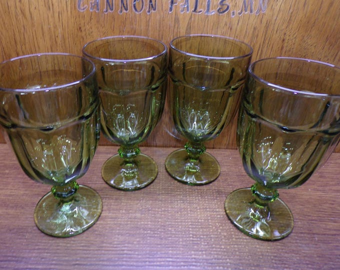 2505 Libbey Duratuff 7" 16 oz Gibraltar Footed Olive Green Vintage Iced Tea Glass Water Glasses Set of 4 - Great Condition