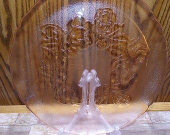 2509 Arcoroc Rosa Pink Rose Beautiful Rosaline Textured Tempered Glass 12.5" Vintage Platter Made in France- Great Condition