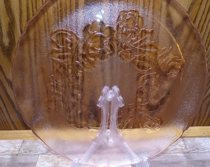 2509 Arcoroc Rosa Pink Rose Beautiful Rosaline Textured Tempered Glass 12.5" Vintage Platter Made in France- Great Condition