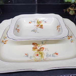 2307 Edwin M. Knowles China Cameo Vintage Pair - 14&quot; Platter & 9&quot; x 7&quot; Bowl - Pretty Good Condition with Some Wear