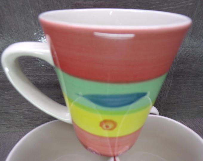 2602 Gibson Everyday Pastel Colors Stoneware 12 oz 4.25" Mugs Set of 4 - Good Condition