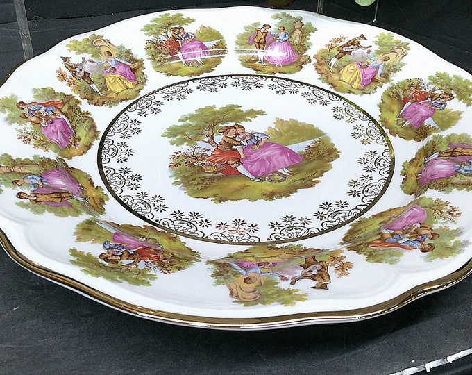 2312 Bayreuth Bavaria 12" Centerpiece Fruit Bowl- Gloria Fine Porcelain Fragonard 22 Carat Gold Rim & Accent- Corting Couple- Excellent
