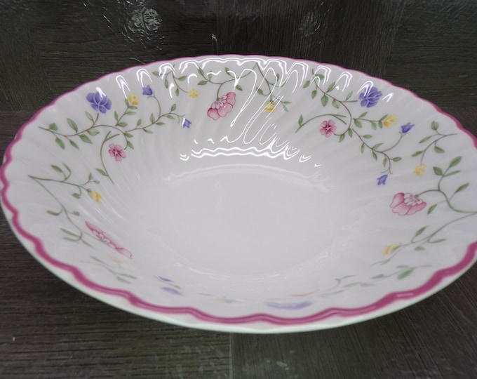 2602 Vintage 1985 Summer Chintz Floral Swirl 8.25" Vegetable Serving Bowl with Pink Rim by Johnson Bros. England - Great Condition