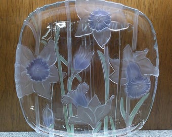 2408 Crystal Clear Studios Narcissus 13" Square Frosted Purple Daffodil Vintage Serving Tray