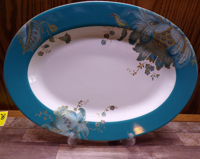 2509 222 Fifth Eliza Teal 14" x 10.25" Oval Porcelain Platter Beautiful Excellent Condition