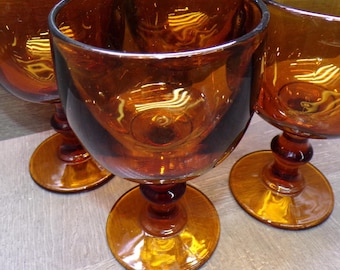 2605 Imperial Glass Ohio Hoffman House 6.25" Dark Amber Footed Water Glass Goblets Set of 3