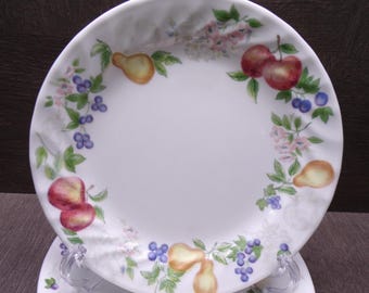 2609 Corelle Chutney Retired Mixed Fruit Swirl Pattern 7.25" Salad / Dessert Plates Set of 4