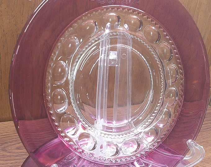 2410 Indiana Glass Ruby Red Flash Kings Crown Thumbprint Snack, Desert Plates 8.25" Set of 4 - Great Condition Couple Light Scratches
