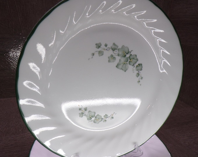 2602 Corelle Callaway Green Ivy Swirl Vintage 7.25" Bread Plates Set of 5 - USA- Good Condition Green Edges have Some Chips