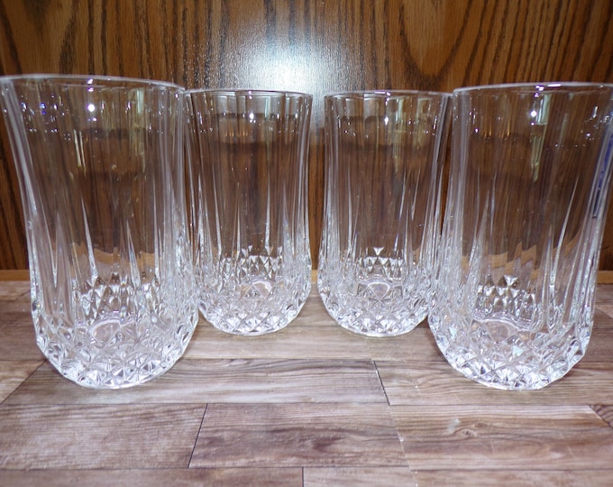 2510 Cristal D'Arques Paris 24% Lead Crystal 11.25 oz Longchamp 5.25" Vintage Highball Tumblers Set of 4- Excellent Condition in Orig. Box