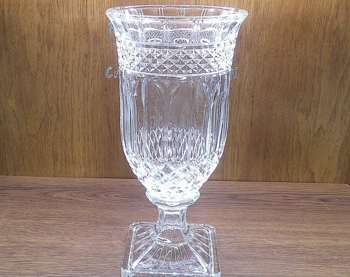 2410 Godinger Shannon 13" Lead Crystal Footed Hurricane Vase / Pillar Candle Holder - Great Condition