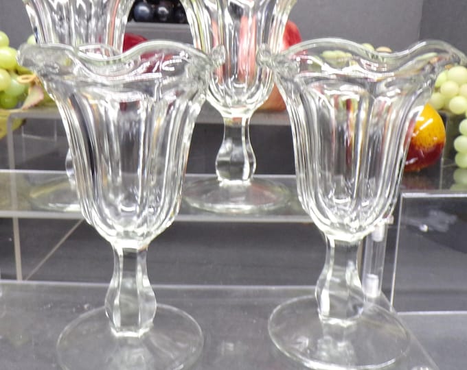 2303 Indiana Glass Tulip 6.25" Vintage Clear Footed Malt/Parfait/Sundae Dessert Cups Set of 4 - Good Condition No Chips or Cracks