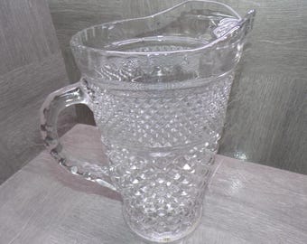 2608 Anchor Hocking Wexford Pattern 9.75" 64 oz. Pitcher Vintage Criss-Cross Diamond Cut Crystal Glass